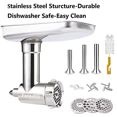 Stainless Steel Food Grinder Accessories for KitchenAid Stand Mixers Including Sausage Stuffer, Stainless Steel,Dishwasher Safe