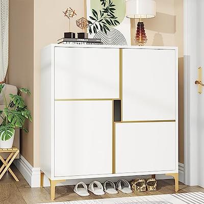 Tribesigns Shoe Cabinet 5-Tier Shoe Storage Cabinet with Open Shelves &  Hooks, Freestanding Wooden Shoe Rack Storage Modern Shoe Organizer for