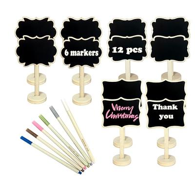 12 Pack Tabletop Mini Chalkboard Signs with Wood Base, 6 x 8 Inch