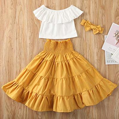 Fall Outfits  Yellow Aesthetic Ruffles Crop Top High Waist Skirt