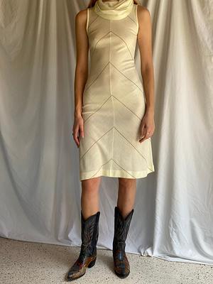 The Maya Ruched Cowl-Neck Dress: Faux Leather Edition