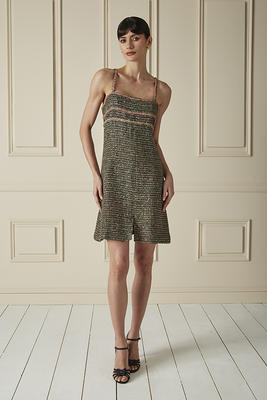 Green & Pink Tweed Shift Dress