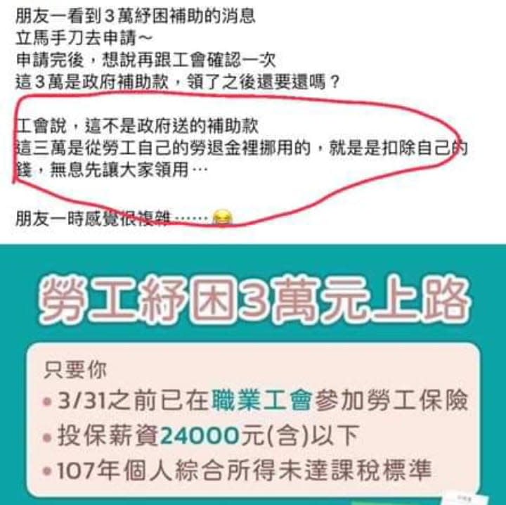 錯誤 網傳 3萬紓困補助 是從勞工自己的勞退金裡挪用的 Yahoo奇摩股市