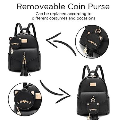 Ecosusi Mini Backpack for Women Cute Bowknot Small Backpack Purse Ladies Leather Bookbag Satchel Bags,With Charm Tassel