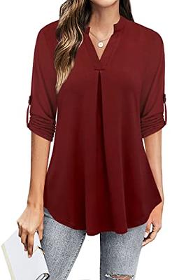 Ninedaily V Neck Blouses for Women,Fall Winter Womens Tops Dressy Casual XL  Shirts Loose Fitting Western Pretty Office Shirts Chiffon Tops Tummy Control  Tunic Length Short Sleeve,16-18 Wine - Yahoo Shopping