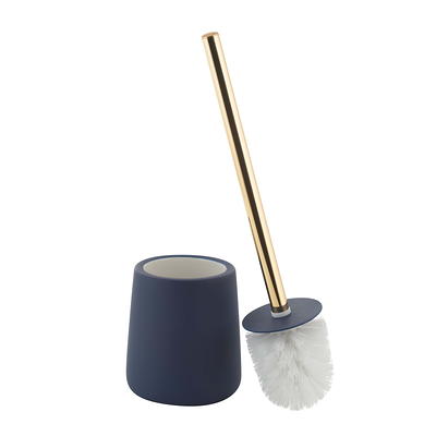 Onyx Decor Toilet Brush and Resin Stone Finish Holder, Stainless Steel & White