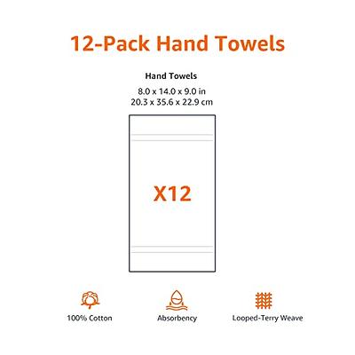 Basics Cotton Hand Towel, 12-Pack, White, 26 x16