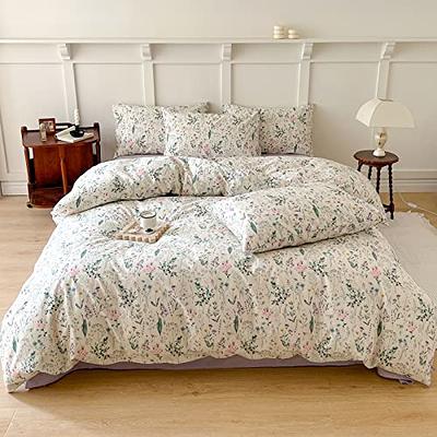 VClife Twin Cotton Duvet Cover Sets Girls Floral White Cream