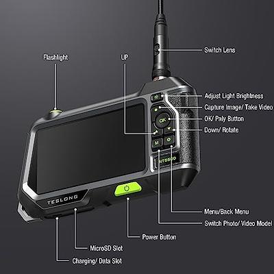 Triple Lens Endoscope with Light, Teslong NTS500 Pro Borescope Inspection  Camera with 5inch 720P HD Monitor, Industrial Mechanic Camera Scope, Fiber