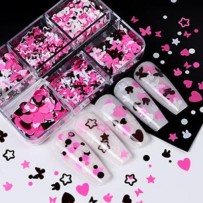 6 Grids 3D Heart Glitter Nail Sequins Holographic Heart Nail Art Stickers  Love Valentines Nail Decals Red Rose Gold Black Heart Glitter for Nails