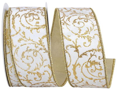 White/Silver Filigree 2 1/2 inch x 10 Yards Velvet Ribbon - by Jam Paper