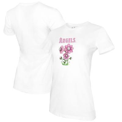 Women's Tiny Turnip White/Red Los Angeles Angels Baseball Tear 3/4-Sleeve  Raglan T-Shirt