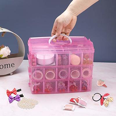 Craft Organizer Box - 3-Layer Stackable Craft Storage Organizer Case, Plastic Craft Supplies Organizer with Adjustable Compartments for Accessories, A