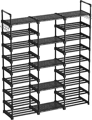 SUOERNUO Shoe Rack Storage Organizer 4 Tier Free Standing Metal Shoe Shelf Compact Shoe Organizer with Side Bag for Entryway Clo