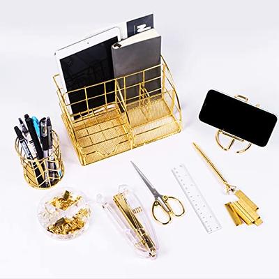 KAAKOW Gold Desk Organizers and Accessories Office Supplies Set Stapler,  Pen Holder, Phone Holder, Scissors, Pen, Ruler, 30 Paper Clips, 22 Binder  Clip, 20 Tacks and 1000pcs Staples (Gold) - Yahoo Shopping