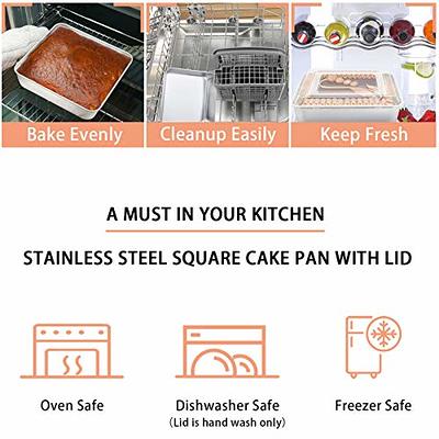 TeamFar Square Cake Pan with Lid(1 Pan & 1 Lid), 8 Inch Square Baking Pan  Stainless Steel Cake Brownie Pan with Lid For Meal Prep Storage  Transporting