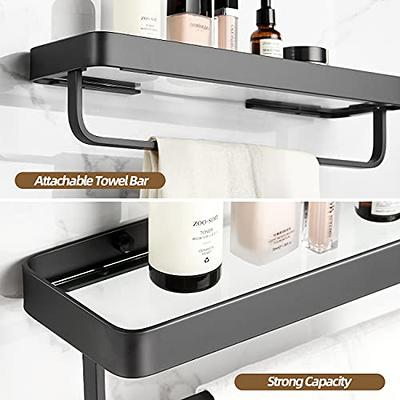 Vdomus Black Tempered Glass Bathroom Shelf w/Towel Bar Wall