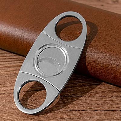 AMANCY Premium 3- Finger Brown Leather Cigar Case, Cedar Wood Lined Cigar  Humidor with Silver Stainless Steel Cutter 