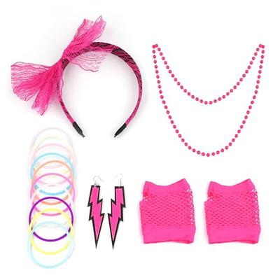 6-piece 1980s Women's Fluorescent Clothing Accessories Set, Leggings,  Fishing Net Gloves, Headbands, Bracelets, Earrings, Suitable For Women With