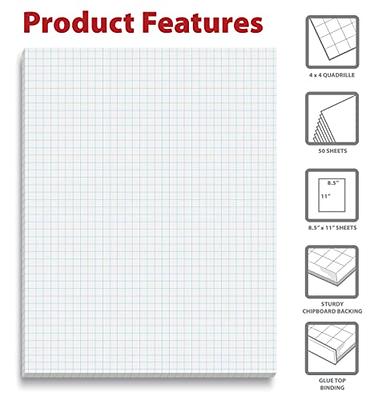 Better Office Products Graph Paper Pad, 8.5 x 11, 50 Sheets, Double Sided, White, 4x4 Blue Quad Rule, Easy Tear, Grid Paper, Graph Paper