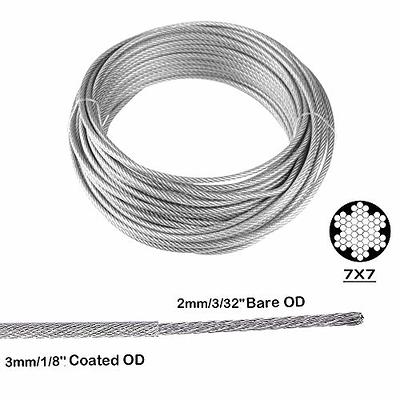 Clear Vinyl Coated Wire Rope Cable, 3/32 - 1/8, 7x7, 100 ft