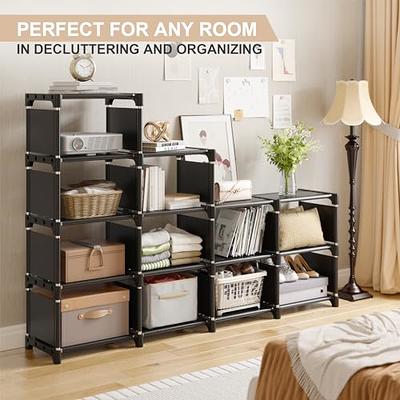 REIBII Bookshelf for Bedroom Book Shelf Organizer Bookcase Tall Book Case  18 Cube Storage Organizer Cube Shelf Grey Cubby Storage Organizer Shelves