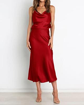 WICIWI Women's Satin Slip Dress 2023 Cowl Neck Spaghetti Straps Backless  Sexy Wedding Club Cocktail Midi Bodycon Dresses(Solid Red,Medium) - Yahoo  Shopping