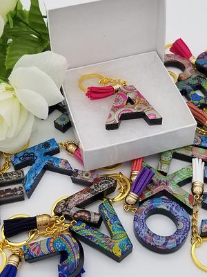 Handmade Letter Keychain, Custom Initial Resin Personalized Flower Key  Holder - Yahoo Shopping