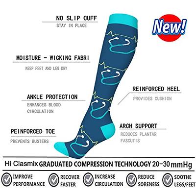 Hi Clasmix Graduated Medical Compression Socks for Women&Men Circulation  Recovery-Knee High Supports Running Socks Multicoloured 1 Small-Medium 