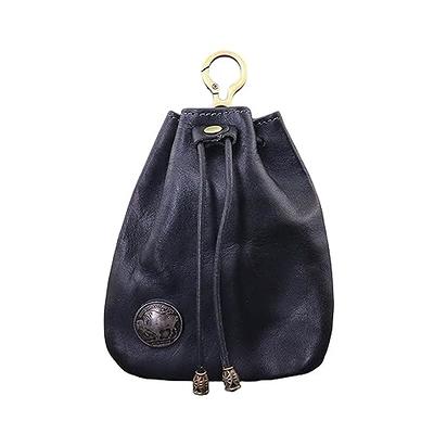 Genuine Leather Drawstring Change Pouch Keychain Coin Purse Key