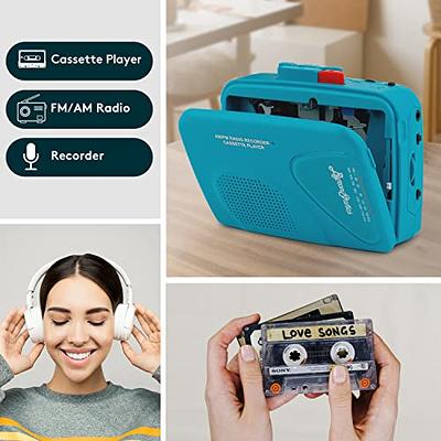 Portable Cassette Player Tape Recorder. Record to Cassettes via Mic or Aux  in. Built-in Speaker to Listen to Cassettes. Includes External Mic, Aux in