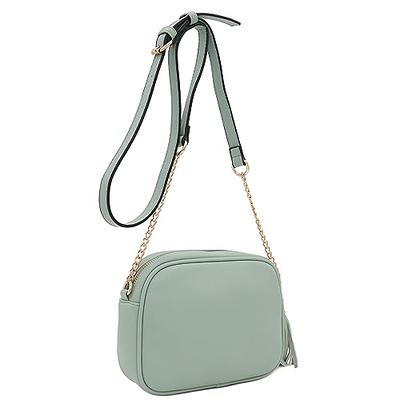 Lime Green Leather Crossbody Bag With Tassel & Strap Tassel 