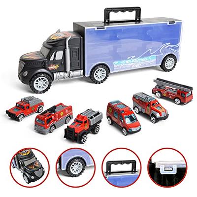  TEMI Truck Toys for 3 4 5 6 7 Year Old Boys - 5 Pack Carrier  Transport City Vehicles Toys, Kids Toys Car for Girls Toddlers Friction  Power Set, Push and