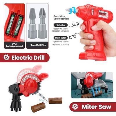 STEAM Life Kids Toddler Tool Set - Toy Tool Set with Electric Toy Drill,  Toddler Tool Box, Toy Hammer, Red Manual Drill Tool Play Set - Pretend Play