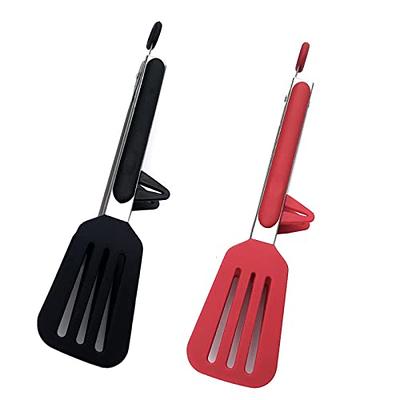 Unique Bargains Kitchen Tong Set for Cooking Stainless Steel Tongs with Stands Silicone 2pcs - Burgundy