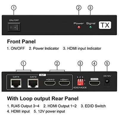 HDMI Extender Splitter 1 in 2 Out Over Cat5e/6 Ethernet Adapter Up to 165FT  HD1080P@60Hz with 2 HDMI Loop Out Support EDID Copy Settings HDCP… - Yahoo  Shopping