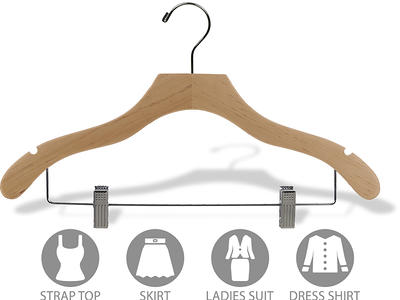 Wooden Top Hanger with Walnut Finish Space Saving 17 inch Flat Hangers with Brass Swivel Hook Notches for Hanging Straps - Box of 50