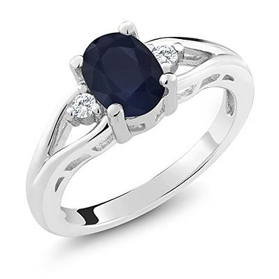 Gem Stone King 925 Sterling Silver Blue Sapphire and White Created
