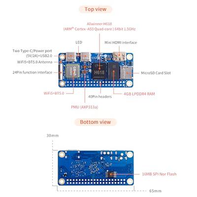 Zero 3 4G Allwinner H618 LPDDR4 Quad Core 64 Bit Single Board Computer,  Support 4K Display WiFi Bluetooth (Zero 3 4G+Extended Board)