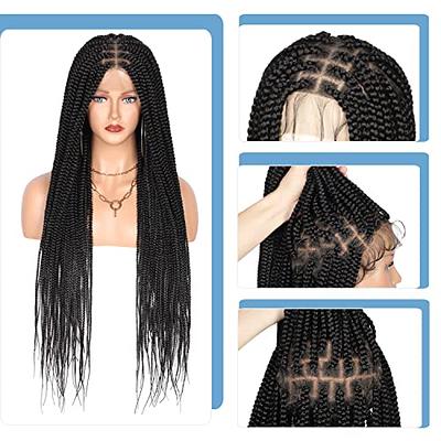 Fecihor 36 Box Braided Wigs for Women Knotless Braids Lace Frontal Wig  With Baby Hair Embroidery Full double Lace Front Braid Wig Synthetic Ombre  Green Hand Braid Wigs - Yahoo Shopping
