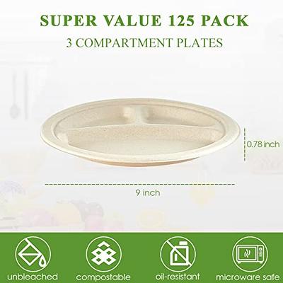 9 in. Unbleached Compostable Disposable Paper Plates [125-Pack]