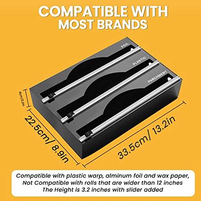 3 in 1 Wrap Dispenser, Acrylic Foil Dispenser with Slide Cutter Plastic Wrap,  Aluminum Foil and Wax Paper Organizer Holder