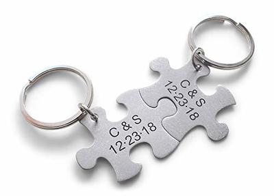 Personalized Puzzle Keychain Custom Engraved Interlocking 2 Piece