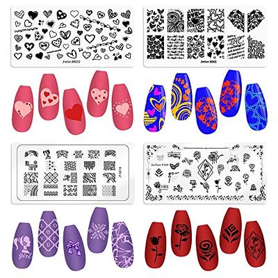 Nail Stamp Kit - Biutee Nail Art Stamping Plate Kit Jelly Silicone Stamper  Nail Design Stencils Printer Scraper Storage Bag Tool Set StampTemplate  with Flower Line Series 2