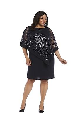 Women's R&M Richards Embroidered Sequin Bodice Dress with Cape Sleeves