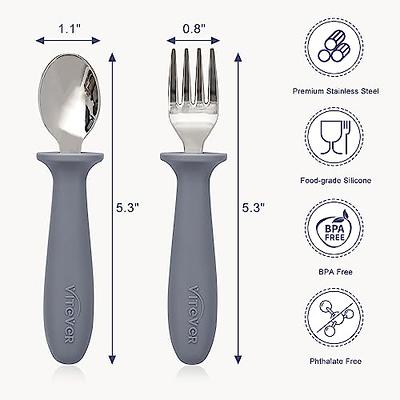 WeeSprout Toddler Utensils, 3 Forks & 3 Spoons, 18/8 Stainless Steel & Food Grade Silicone, Gray,Blue,Green