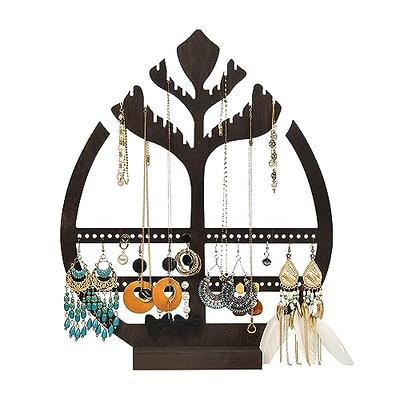 X-cosrack Earring Holder,5-Tier Ear Stud Holder with Wooden Tray,Jewelry  Organizer Holder for Earrings Necklaces Bracelets Watches and Rings,Earring