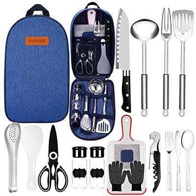  Camping Cookware Set, Camping Kitchen Gear, Camp Utensil Set  Stainless Steel Grill Tools, Camping Cooking BBQ Equipment Kit for Travel  Tent Picnic Portable Kitchen Essentials Accessories : Sports & Outdoors