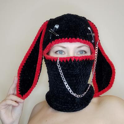 Zombie bunny balaclava. Hand knit goth balaclava with ears. Black red full  face cover crochet. Sexy bunny mask adults. - S - Yahoo Shopping