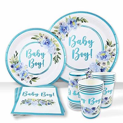 Baby Shower Plates and Napkins, Baby Shower Decorations for Boy, 25  Servings of Paper Plates, Napkins, Dessert Plate, Disposable Cups